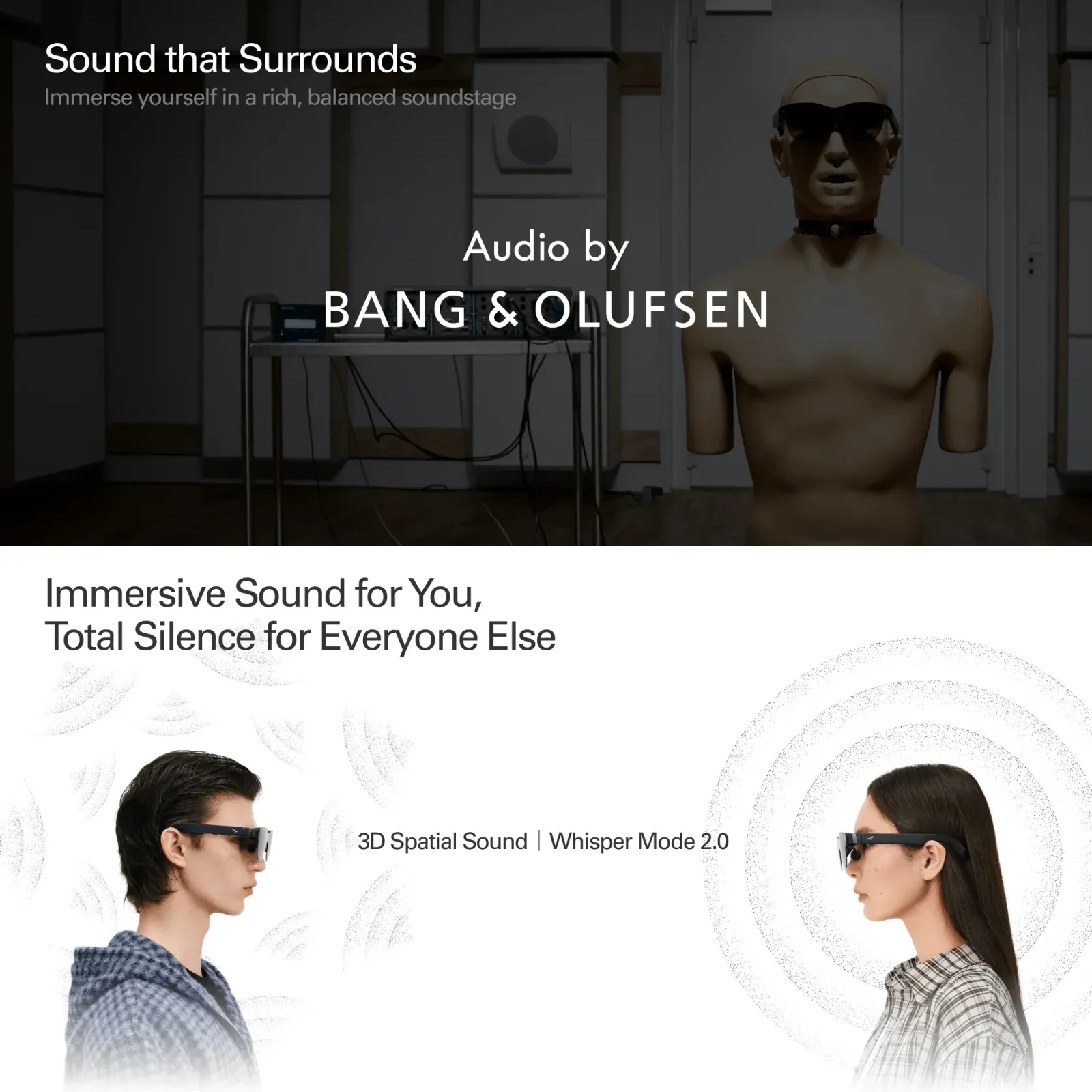 Bang & Olufsen co-tuned quad-speaker array with 3D spatial sound